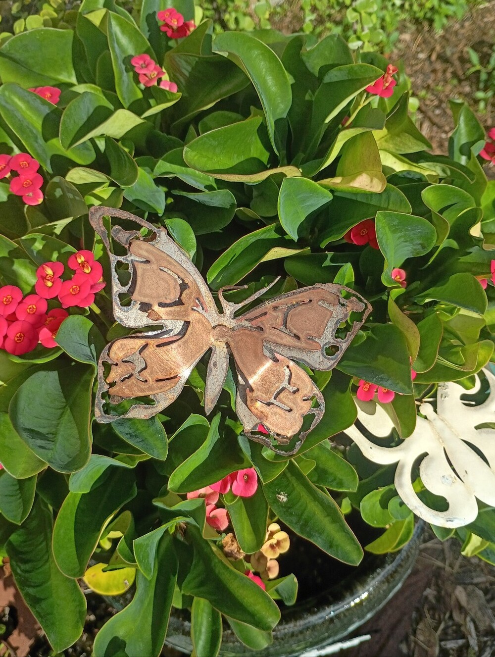 Decorative Copper Butterfly Garden Accent - Copper Finish